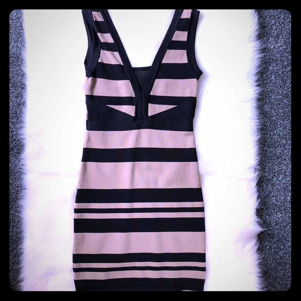 Tan & Black Striped BodyCon Dress
